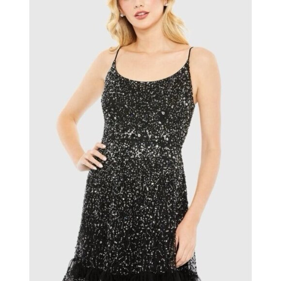 MAC DUGGAL Size 6 Black 10883 Embellished Scoop Neck Tiered Formal Gown Dress - Picture 2 of 11